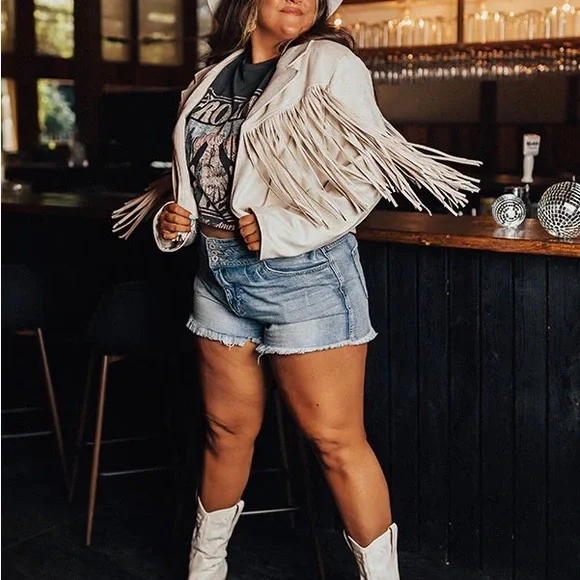 Plus size Tassel suede women fringe jacket long sleeve jacket